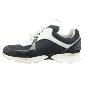 CC Logo Lace Up Sneakers Suede Leather Black White Size 38