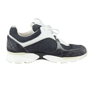 CC Logo Lace Up Sneakers Suede Leather Black White Size 38
