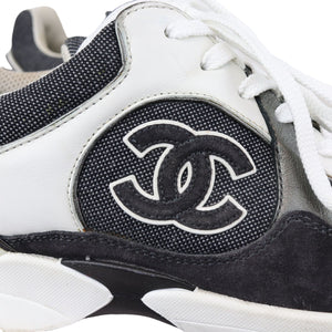 CC Logo Lace Up Sneakers Suede Leather Black White Size 38