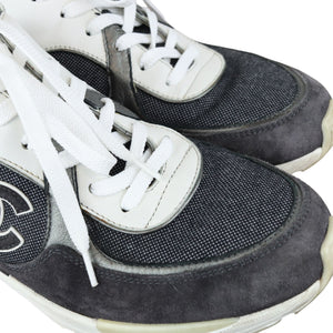 CC Logo Lace Up Sneakers Suede Leather Black White Size 38