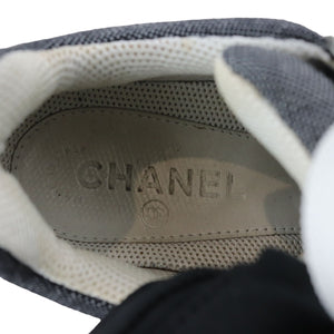 CC Logo Lace Up Sneakers Suede Leather Black White Size 38