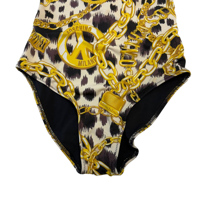 One Piece Swimsuit Gold Chain Baroque Printed Size 36