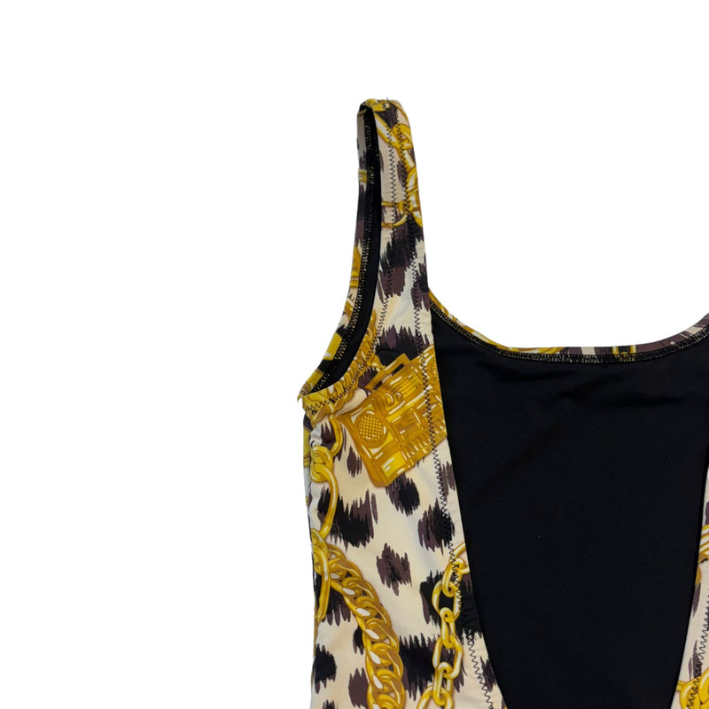 One Piece Swimsuit Gold Chain Baroque Printed Size 36