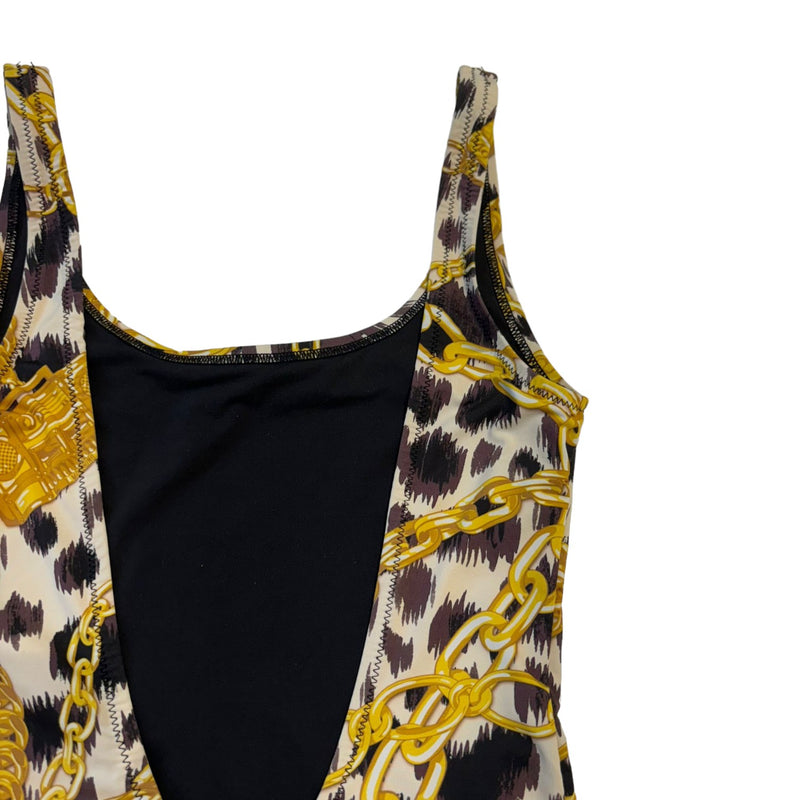 One Piece Swimsuit Gold Chain Baroque Printed Size 36
