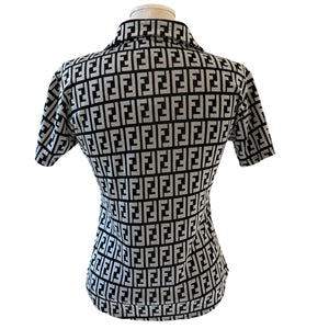 Printed Short Sleeve Polo Shirt Black/Grey Size Small