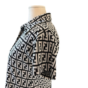 Printed Short Sleeve Polo Shirt Black/Grey Size Small