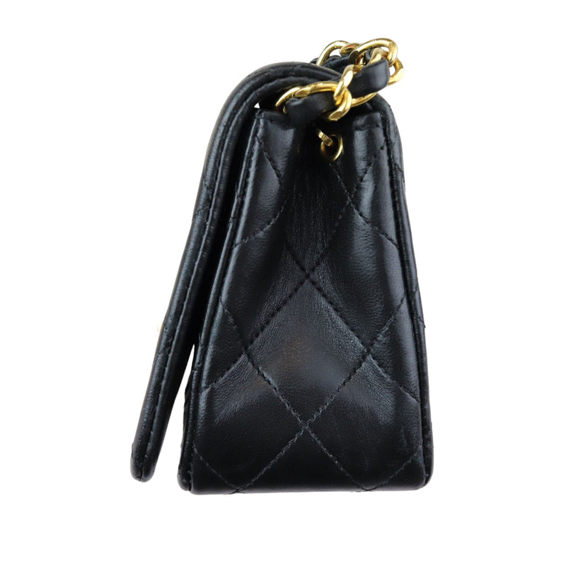 Vintage Single Full Flap Mini Lambskin Quilted Black GHW