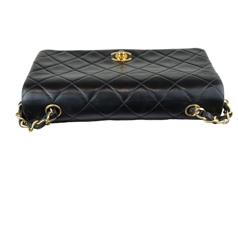Vintage Single Full Flap Mini Lambskin Quilted Black GHW