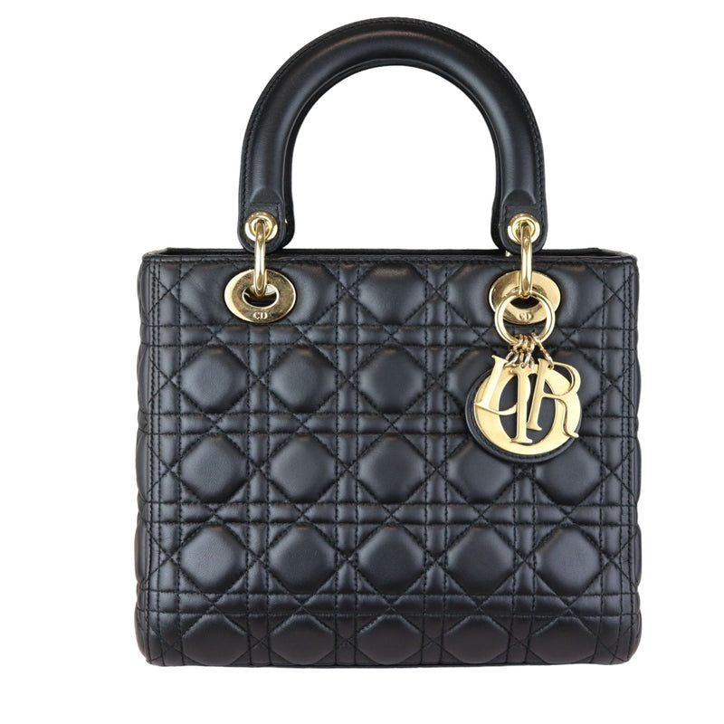 Lambskin Cannage Medium Lady Dior Black GHW