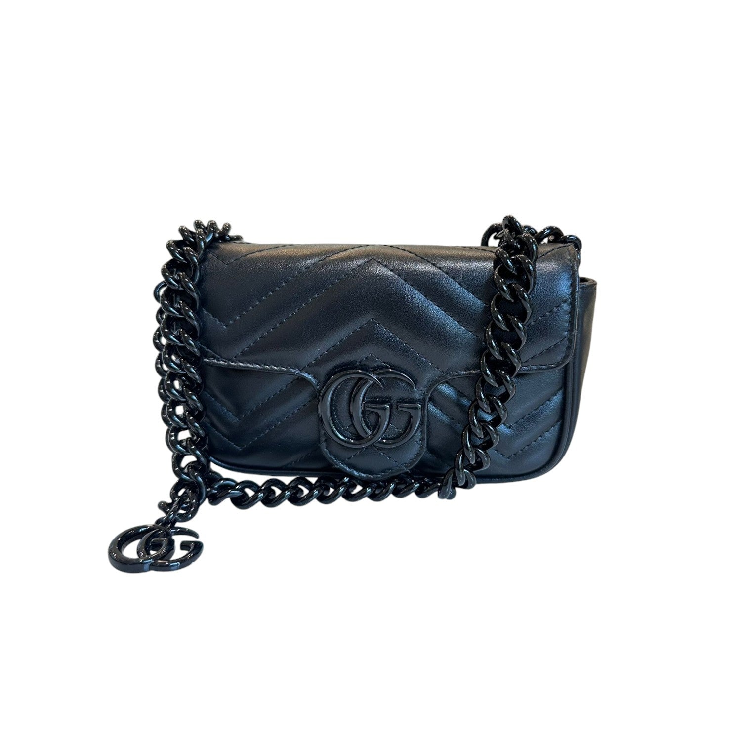Gucci GG Marmont Shoulder Super Mini Calfskin Matelasse Black BHW