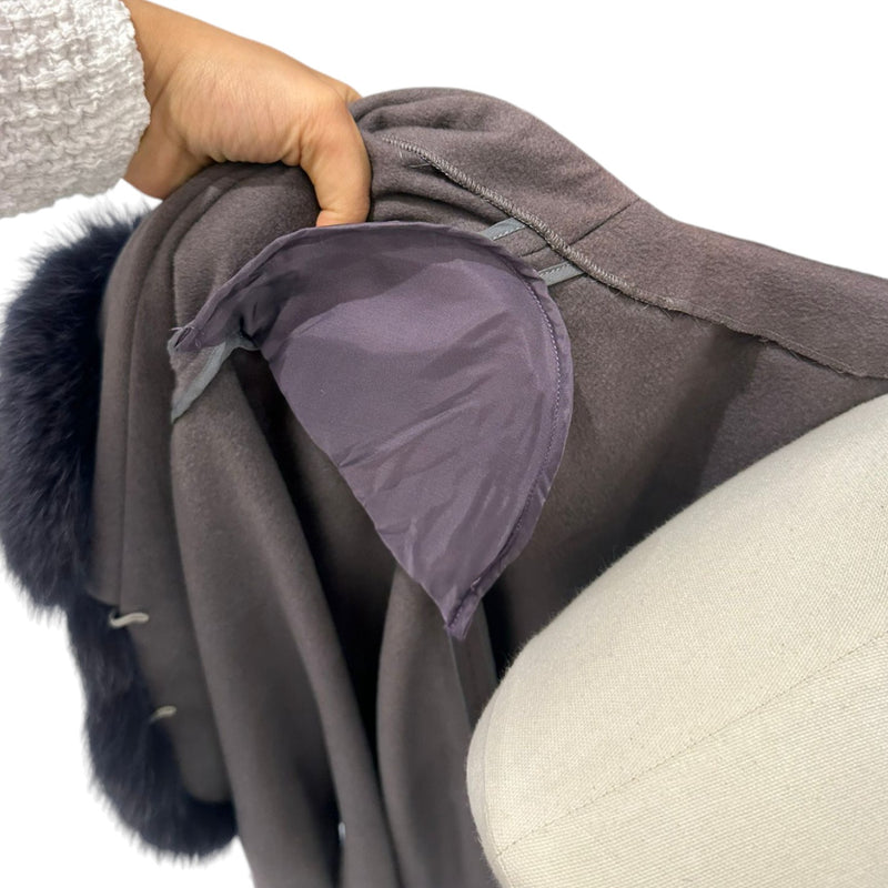 Open Front Coat Fox Fur Trim Cashmere Brown