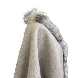 Women's Shawl Cape Wrap Cross Fox Fur Cashmere Wool Grey