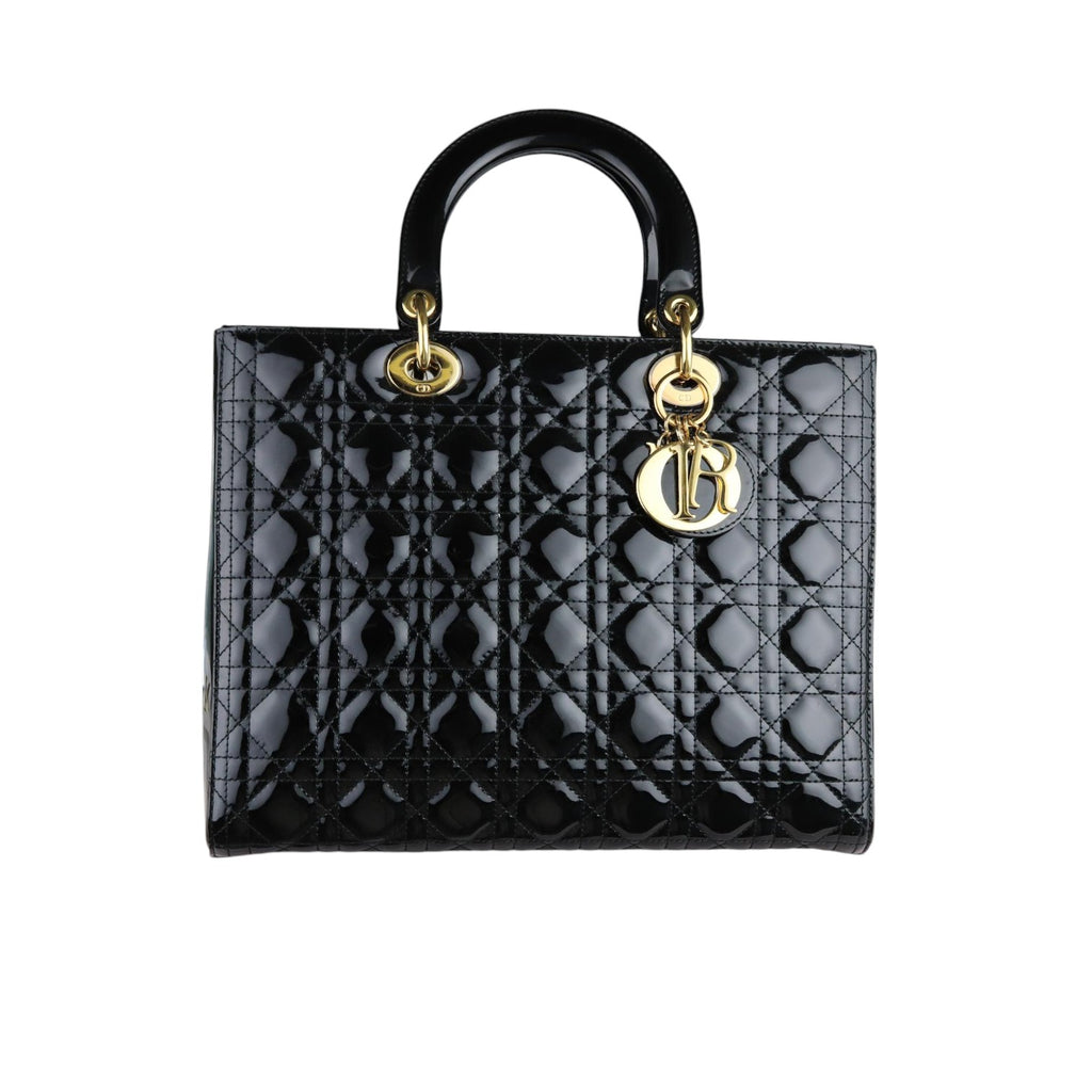 Lady Dior Large Patent Quilted Black GHW