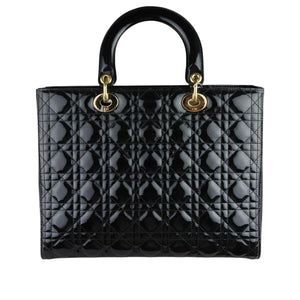 Lady Dior Large Patent Quilted Black GHW