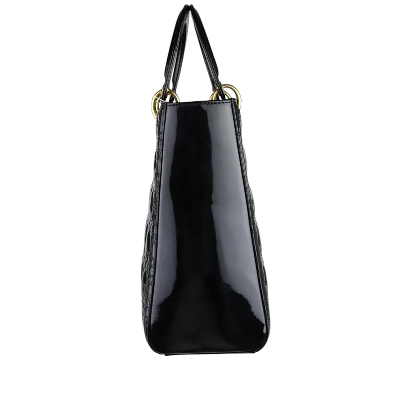 Lady Dior Large Patent Quilted Black GHW