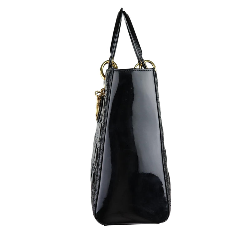 Lady Dior Large Patent Quilted Black GHW
