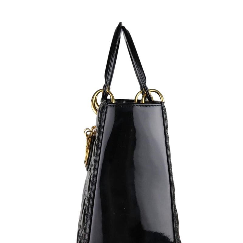 Lady Dior Large Patent Quilted Black GHW