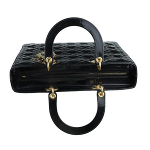 Lady Dior Large Patent Quilted Black GHW