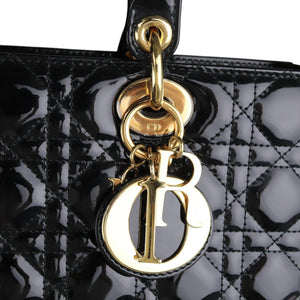 Lady Dior Large Patent Quilted Black GHW