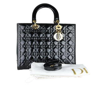 Lady Dior Large Patent Quilted Black GHW