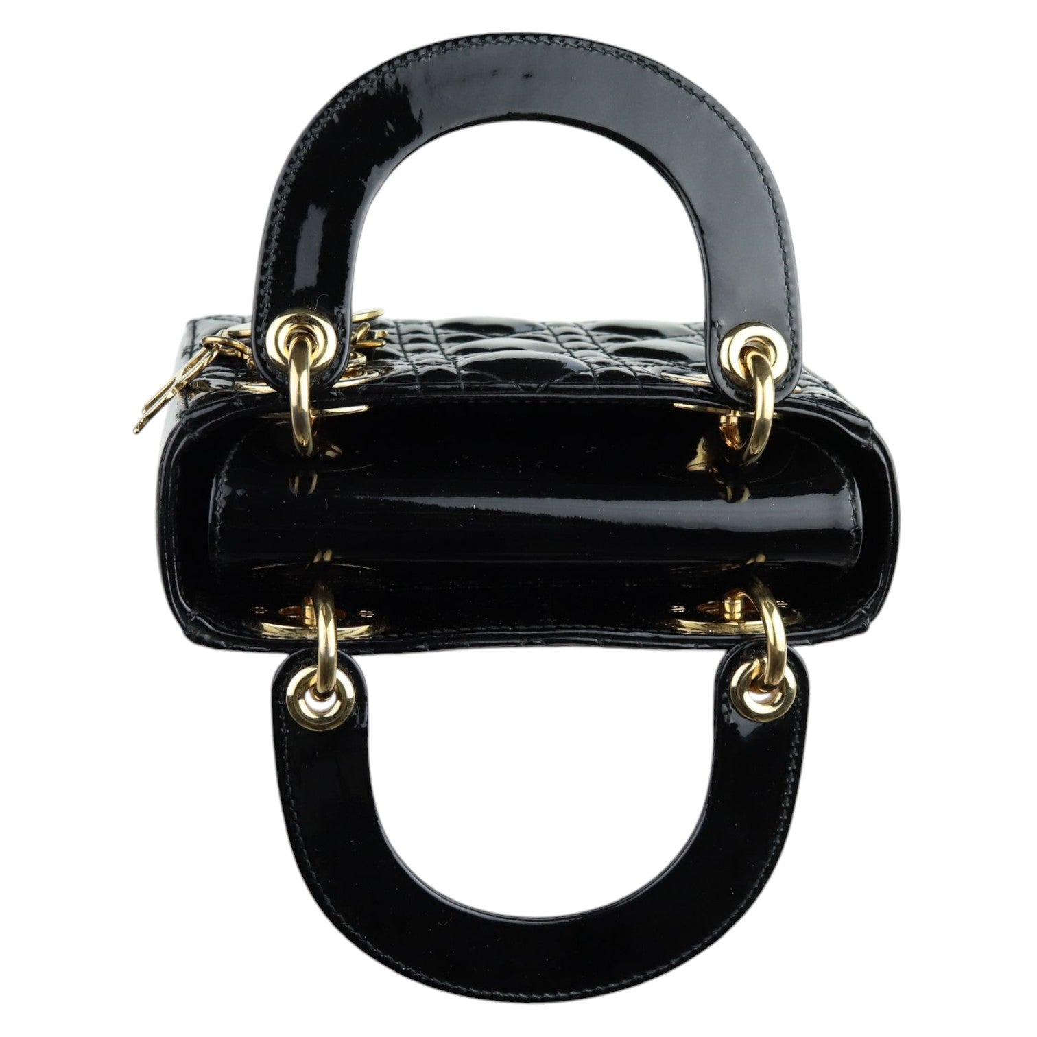 Mini lady dior bag black cannage patent calfskin online