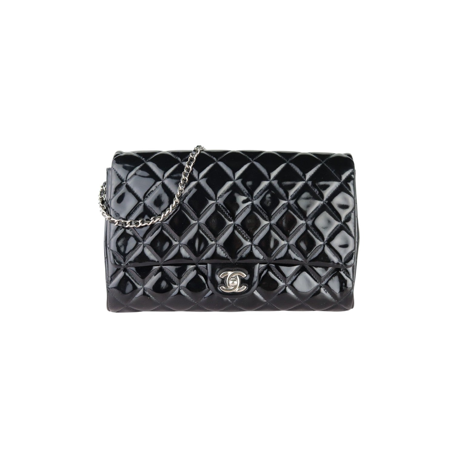 Chanel Clutch with Chain Flap Patent Quilted Black SHW – Bag Chanel Clutch with Chain Flap Patent Quilted Black SHW – Bag