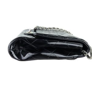 Clutch with Chain Flap Patent Quilted Black SHW