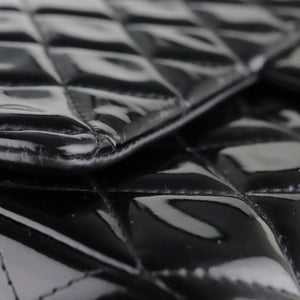 Clutch with Chain Flap Patent Quilted Black SHW