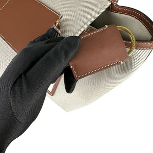 Soft Pocket Tote Medium Canvas Leather Brown Beige GHW