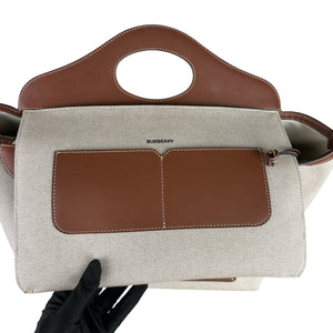 Soft Pocket Tote Medium Canvas Leather Brown Beige GHW