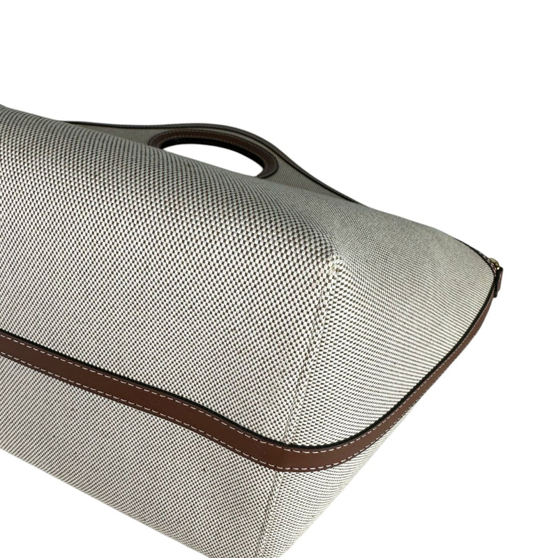 Soft Pocket Tote Medium Canvas Leather Brown Beige GHW