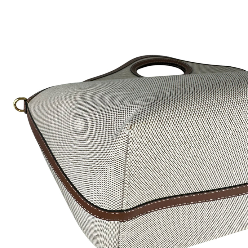 Soft Pocket Tote Medium Canvas Leather Brown Beige GHW