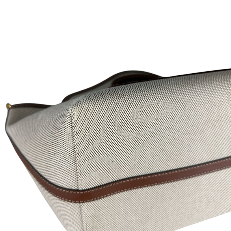 Soft Pocket Tote Medium Canvas Leather Brown Beige GHW