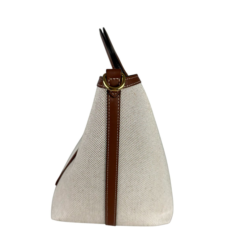 Soft Pocket Tote Medium Canvas Leather Brown Beige GHW