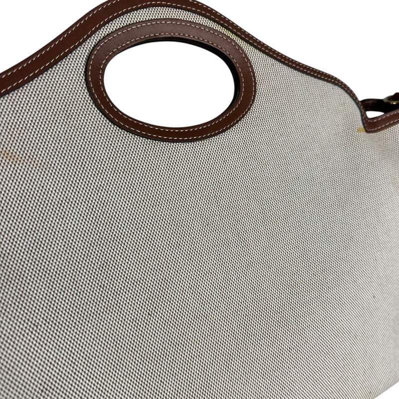 Soft Pocket Tote Medium Canvas Leather Brown Beige GHW