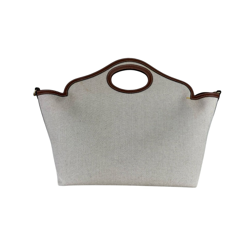 Soft Pocket Tote Medium Canvas Leather Brown Beige GHW