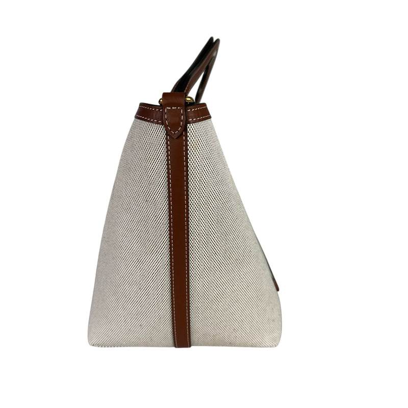 Soft Pocket Tote Medium Canvas Leather Brown Beige GHW
