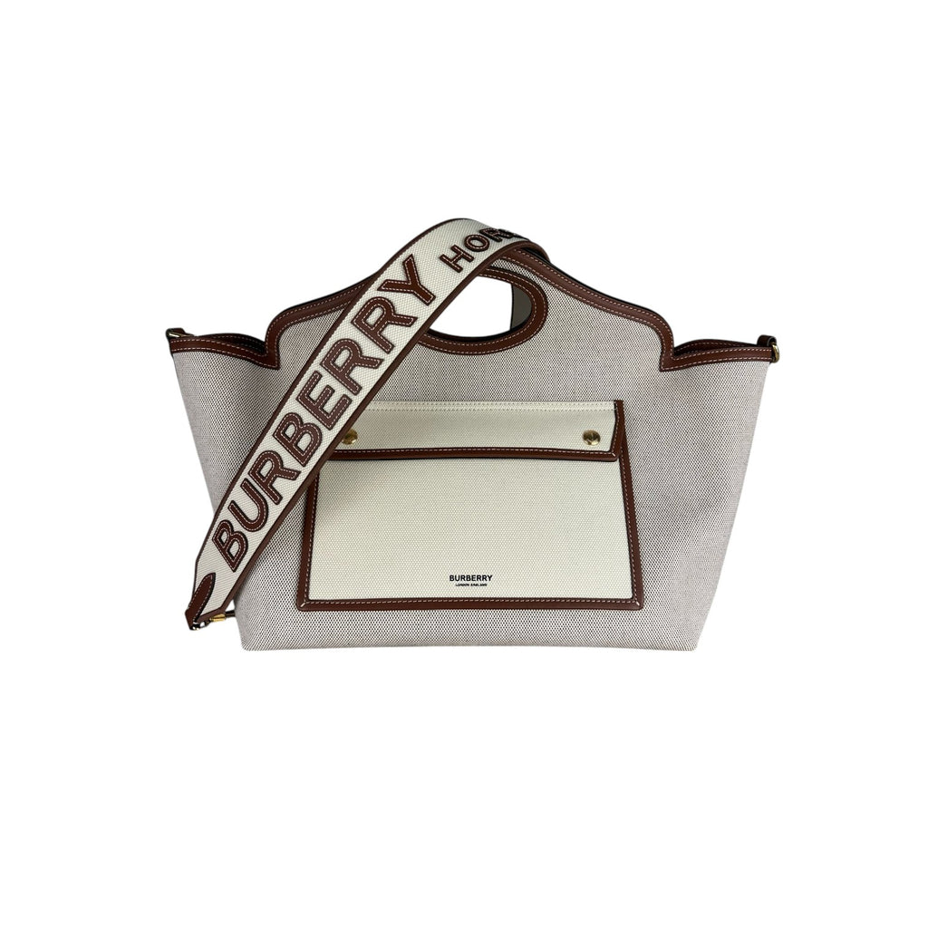 Soft Pocket Tote Medium Canvas Leather Brown Beige GHW