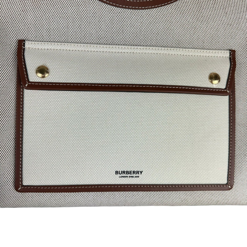 Soft Pocket Tote Medium Canvas Leather Brown Beige GHW