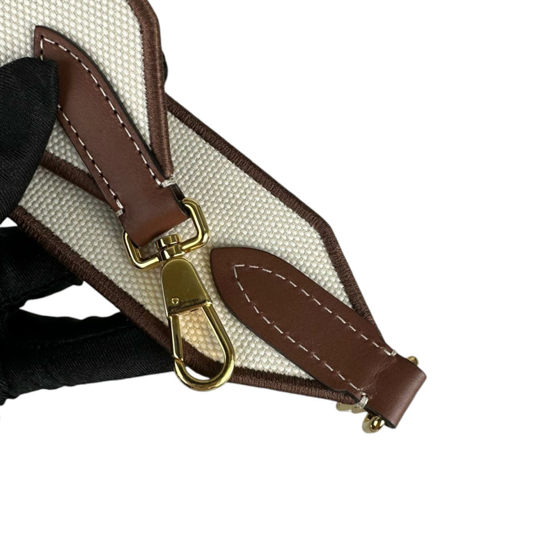 Soft Pocket Tote Medium Canvas Leather Brown Beige GHW