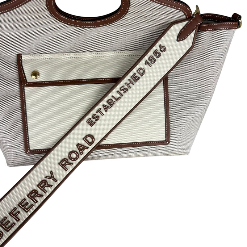 Soft Pocket Tote Medium Canvas Leather Brown Beige GHW