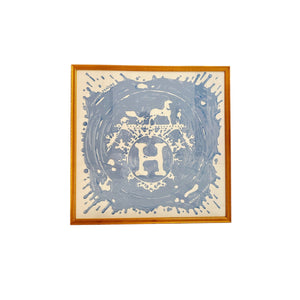 Silk Scarf with H Logo Framed Brown Blue