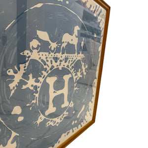 Silk Scarf with H Logo Framed Brown Blue