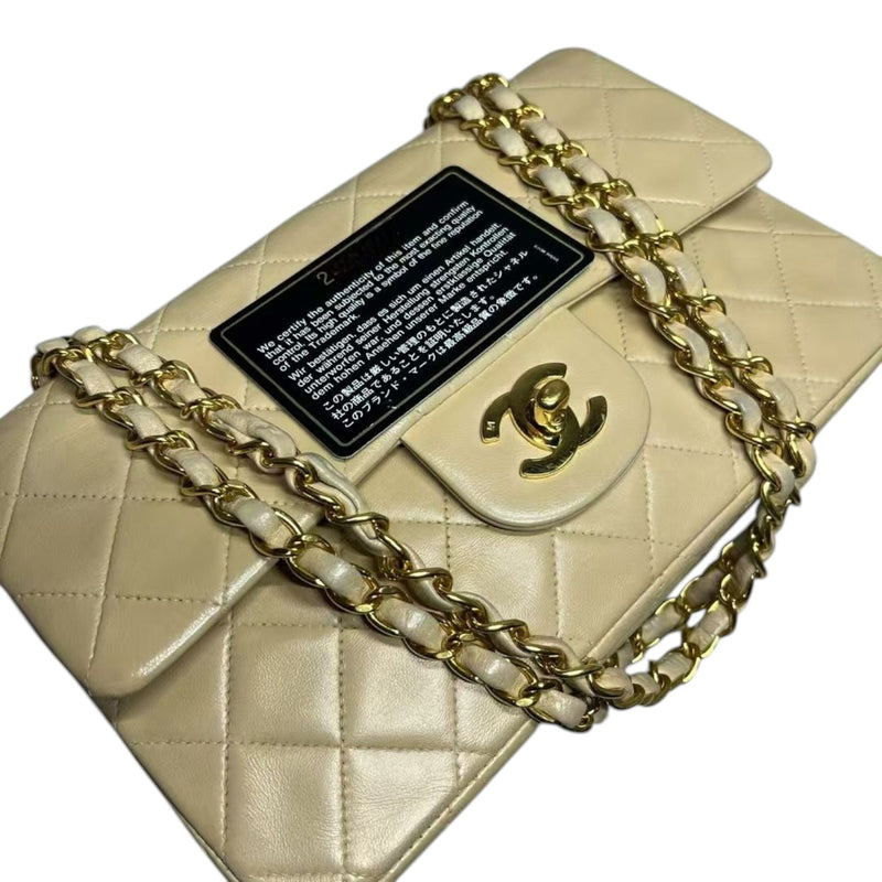 Vintage Classic Double Flap Small Lambskin Beige GHW