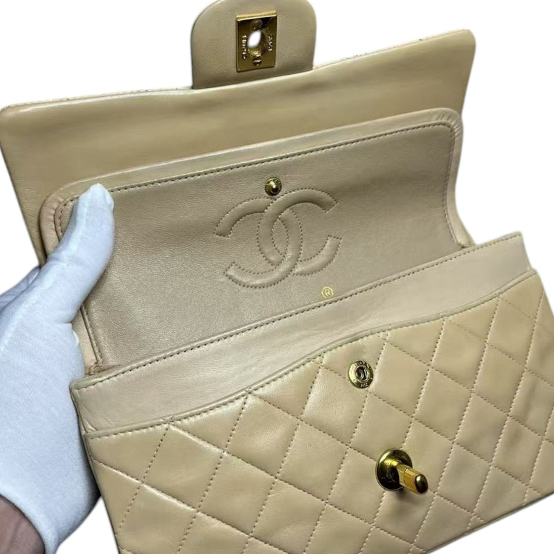 Vintage Classic Double Flap Small Lambskin Beige GHW