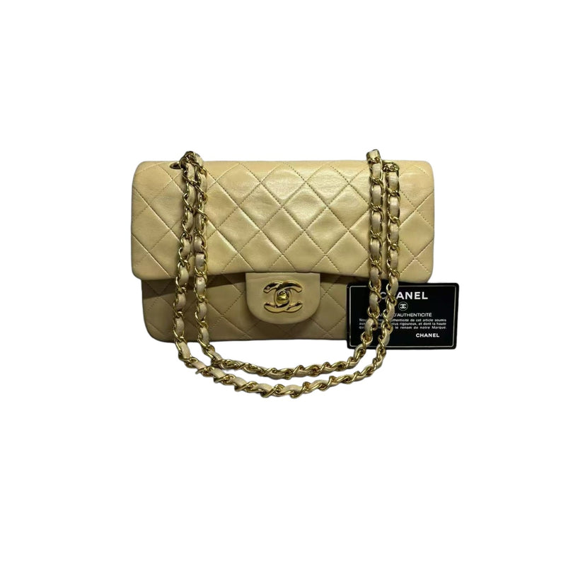 Vintage Classic Double Flap Small Lambskin Beige GHW