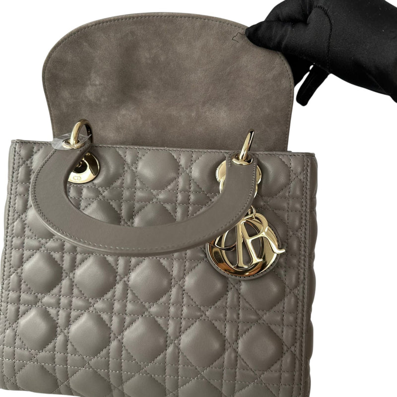 Lady Dior Medium Top Flap Lambskin Cannage Grey GHW