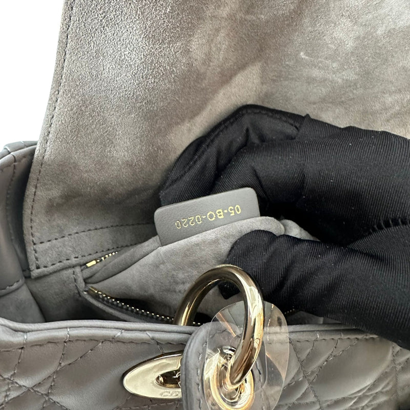 Lady Dior Medium Top Flap Lambskin Cannage Grey GHW