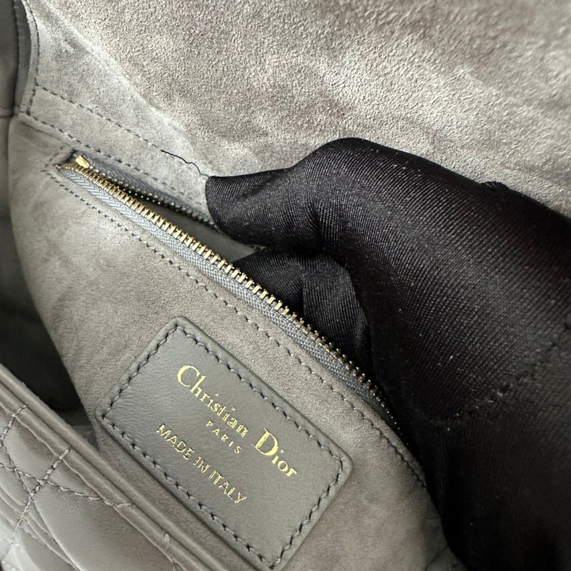 Lady Dior Medium Top Flap Lambskin Cannage Grey GHW