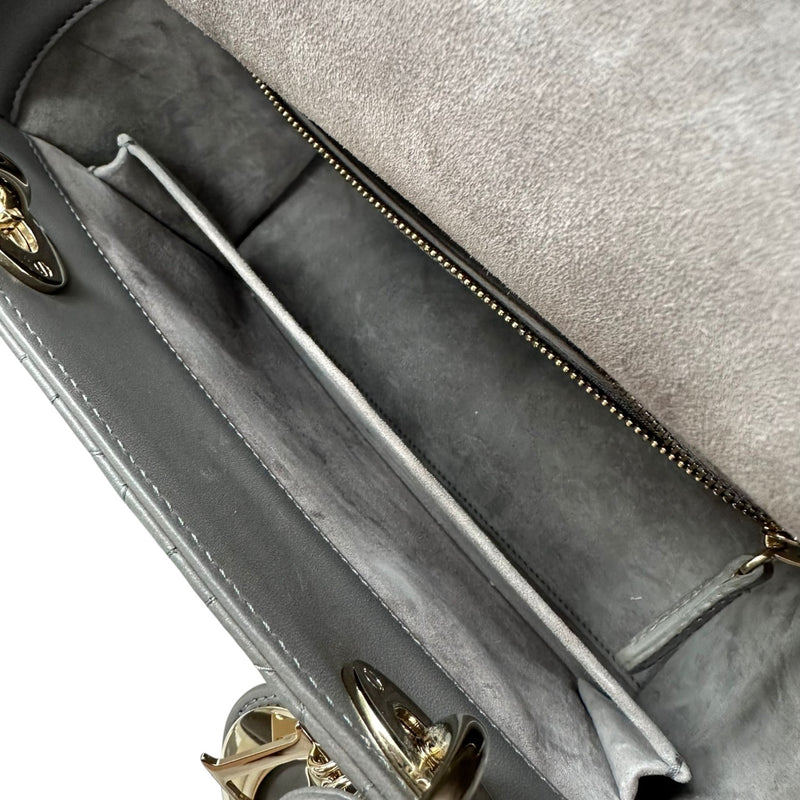 Lady Dior Medium Top Flap Lambskin Cannage Grey GHW